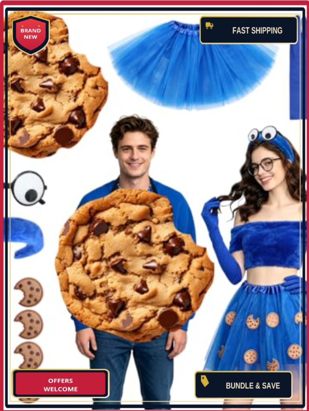Couples Halloween Cookie Monster Costume Accessory Set Tulle Felt Adult